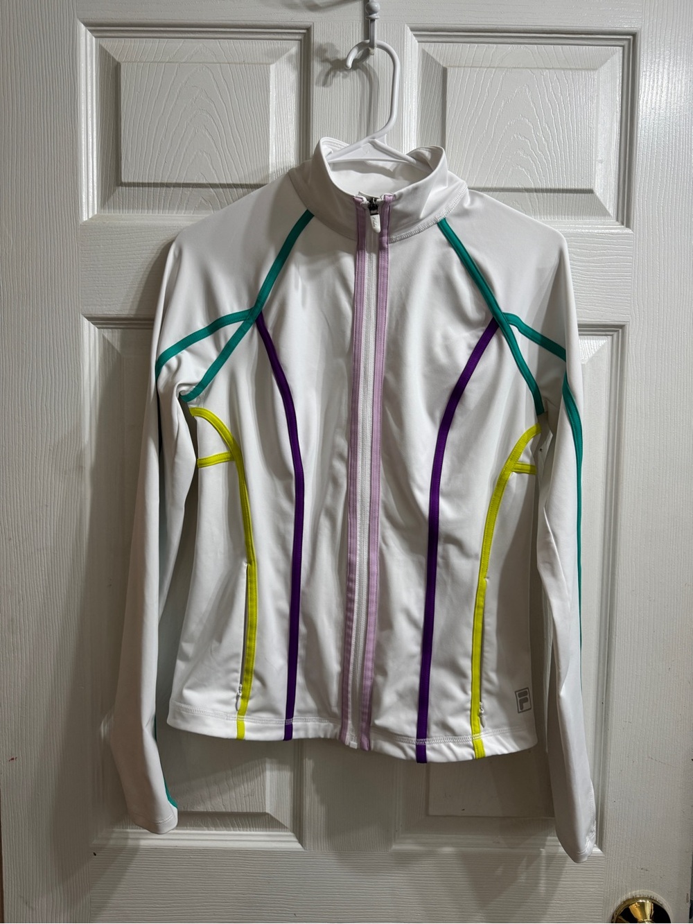 Fila White Zip-Up Jacket with Teal, Purple, Yellow and Lavender Accents